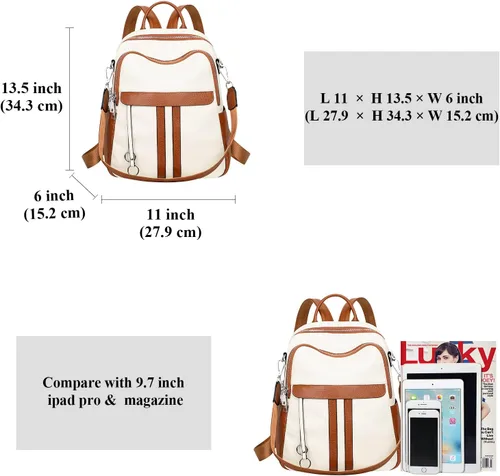 Vista 5 de ALTOSY Bolso tipo mochila de cuero genuino para mujer, bolso de hombro convertible