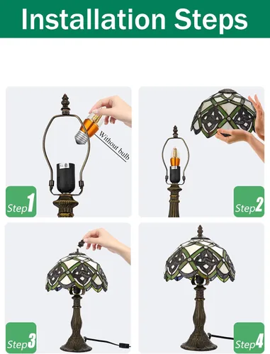 Vista 4 de KY&BOSAM Lámpara de Mesa Celta Irlandesa Tiffany Estilo Trébol Lámpara de Escritorio Luz Nocturna de Vidrio Emplomado 14 Pulgadas de Alto 8 Pulgadas