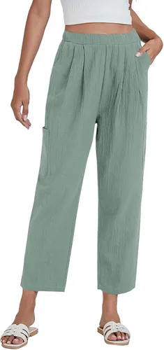 Vista 3 de LYANER Pantalones rectos con cintura elástica y bolsillos para mujer