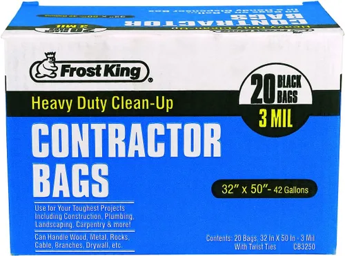 Vista 2 de Frost King CB3250 - Limpiador de contratista resistente en caja, 32" x 50" x 3 mil (paquete de 20), 20 bolsas, color negro