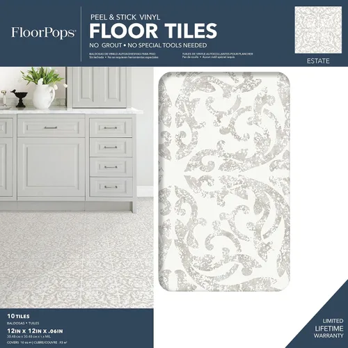 Vista 2 de FloorPops Estate - Azulejos adhesivos para suelo, color gris