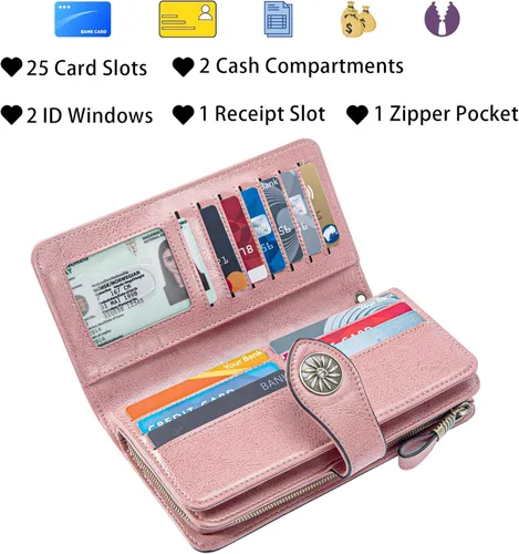 Vista 3 de Travelambo Cartera de mujer con bloqueo RFID para tarjetas de crédito, cartera de cuero de gran capacidad