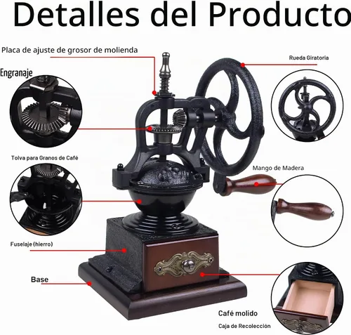 Vista 3 de Molinillo de café manual Estilo vintage, madera, manivela, hogar