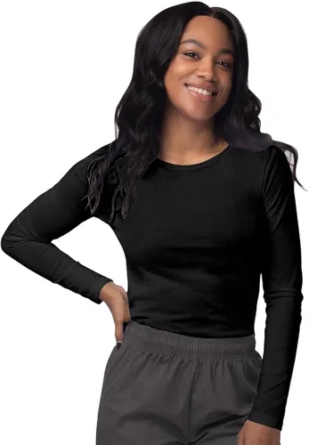Vista 2 de Sivvan Scrubs for Women - Long Sleeve Comfort Underscrub Tee 2-Pack Negro