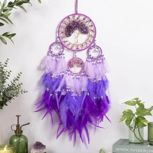 Vista 11 de Atrapasueños azul cian, atrapasueños árbol de la vida, decoración de pared para dormitorio, atrapasueños hecho a mano con piedra de cristal Cian-azul