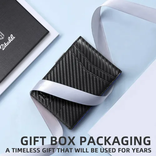 Vista 144 de Zitahli - Carteras delgadas con clip para dinero para hombre, tarjetero minimalista, de cuero, plegable, con bloqueo RFID, cartera de bolsillo
