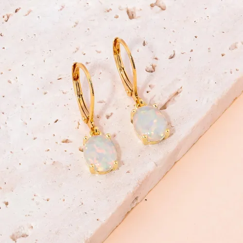 Vista 5 de CiNily Aretes colgantes de ópalo de corte ovalado para mujer, chapados en oro de 14 quilates, ópalo de fuego, chapado en rodio, aretes de gota