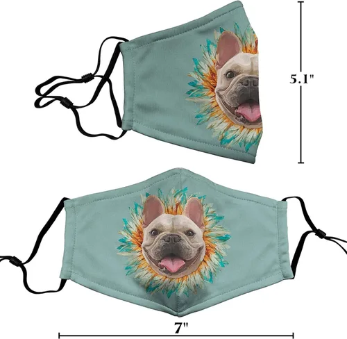 Vista 4 de 1 cubrebocas de tela de bulldog francés, 3 capas, pasamontañas con trabillas ajustables para las orejas, para hombres, mujeres, adultos, amantes