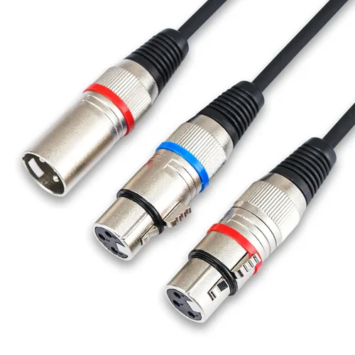 Vista 2 de Cable XLR Y-Splitter Cable, Cable de micrófono XLR doble hembra a macho, cable de conexión adaptador de 2 hembra a macho, 2 pies