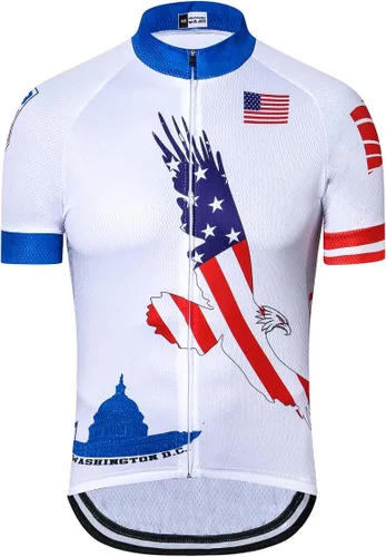 Vista 19 de Maillot de ciclismo de manga corta estilo USA Bike Tops con bolsillo raya reflectante 1cd8111