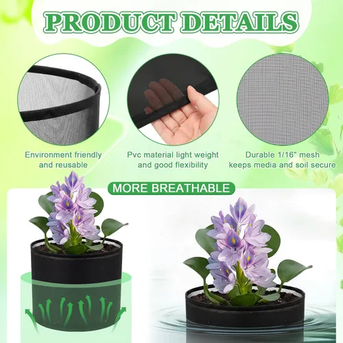 Vista 3 de 4 bolsas grandes de plantación de estanques acuáticos de 10 x 12 pulgadas, macetas de tela reutilizables para plantas acuáticas de 5 galones