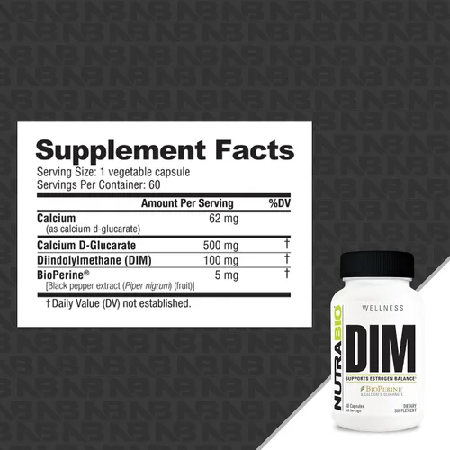 Vista 2 de NutraBio Suplemento DIM, apoya el equilibrio de estrógenos, 100 mg - 60 cápsulas vegetales