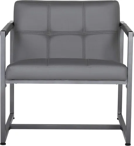 Vista 7 de Studio Designs Home - Silla decorativa moderna Camber de mediados de siglo, marco de metal gris peltre y cuero adherido humo Gris peltre/gris ahumado