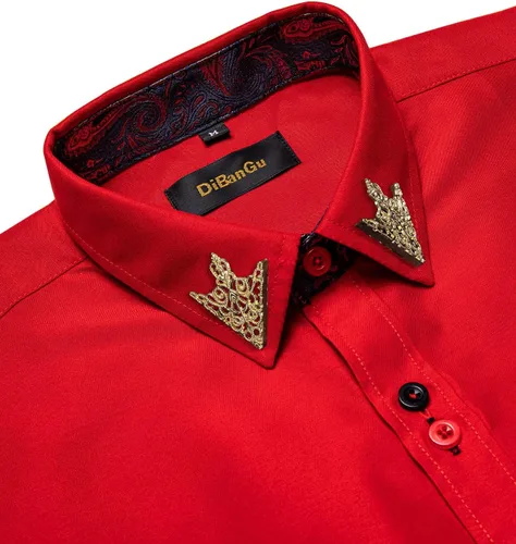 Vista 6 de DiBanGu Camisa casual de manga larga con botones para hombre, cuello de ajuste regular