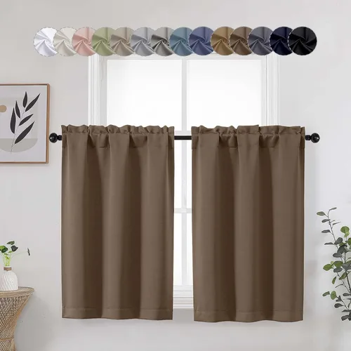 Vista 40 de Aqua Cafe - Juego de 2 paneles de cortinas opacas de 24 pulgadas de largo, con aislamiento térmico suave y sólido, para ventanas de baño, sótano
