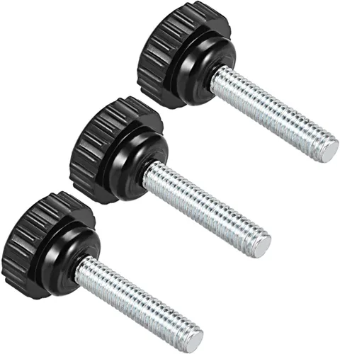 Vista 12 de Perillas de sujeción moleteadas, rosca macho M4 x 0.630 in, cabeza de 0.630 in, pomos de plástico termoestable para tornillo de pulgar negro