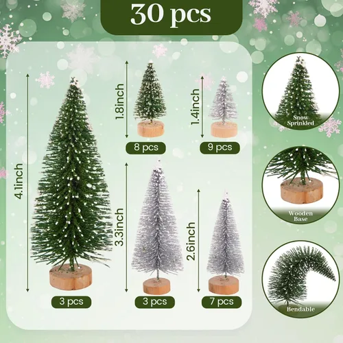 Vista 3 de FUTUREPLUSX 30 piezas de mini árboles de sisal artificiales, mini árboles de Navidad con base de madera para decoración de mesa de Navidad