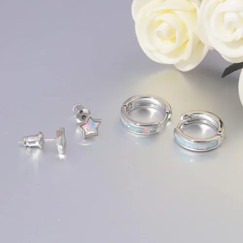 Vista 232 de CiNily Aretes Huggie de ópalo con bisagras, chapados en oro, hipoalergénicos, pequeños aretes de aro para mujeres, adolescentes, niñas, hombres