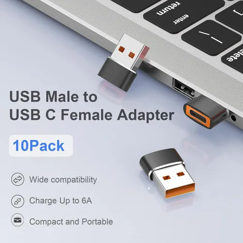 Vista 2 de Paquete de 10 adaptadores USB a USB C, adaptador USB C hembra a USB macho, carga rápida y transferencia de datos para iPhone 17 16 15 Plus Pro Max