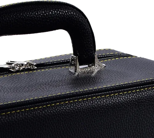Vista 10 de Oirlv Joyero de cuero negro hecho a mano, organizador de joyas de viaje, estuche de almacenamiento para niñas, aretes, anillos, collares, colgantes