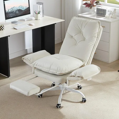 Vista 9 de Bestier Silla Criss Cross con reposapiés, Silla de oficina de espalda alta con piernas cruzadas y brazos abatibles y asiento ancho, reclinable 135°