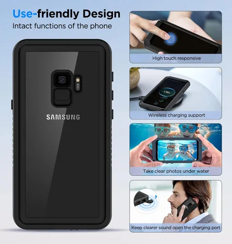 Vista 6 de Lanenas Funda para Samsung Galaxy S9, impermeable, a prueba de polvo, a prueba de caídas con protector de pantalla integrado, 5.8 pulgadas, 360°