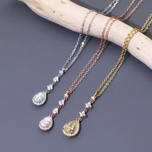 Vista 15 de TIANYU GEMS Collar con colgante de moissanita amarilla de 2 quilates para mujer, plata de ley chapada en oro amarillo de 18 quilates, pera amarilla