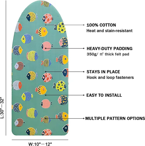 Vista 2 de Funda y almohadilla pequeña para tabla de planchar de 12 x 32 pulgadas, 3 pares de correas de cierre de , bordes elásticos, mini cubierta de algodón
