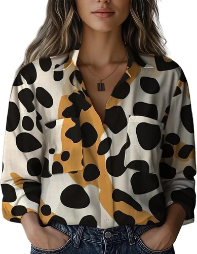 Vista 8 de Summer Tops for Women Lightweight Button Flowy Shirts Boho Long Sleeve Blouses Casual Clothes with Pockets