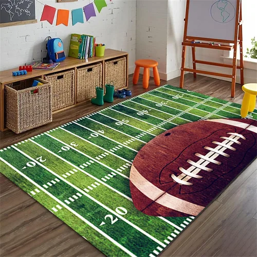 Vista 17 de Alfombra de fútbol americano, 3 x 4 pies, lavable de gran tamaño, ilustraciones 3D, con textura de cuero de fútbol, con cordones, alfombras
