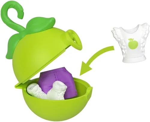 Vista 4 de Polly Pocket Juego de llaveros para muñecas y mascotas, accesorios de moda con temática de frutas y dijes para bolsas