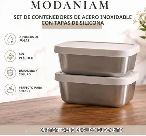 Vista 8 de Modaniam Flexibento - Juego de recipientes de acero inoxidable con tapas de silicona, paquete de 2 unidades de 14 onzas cada uno