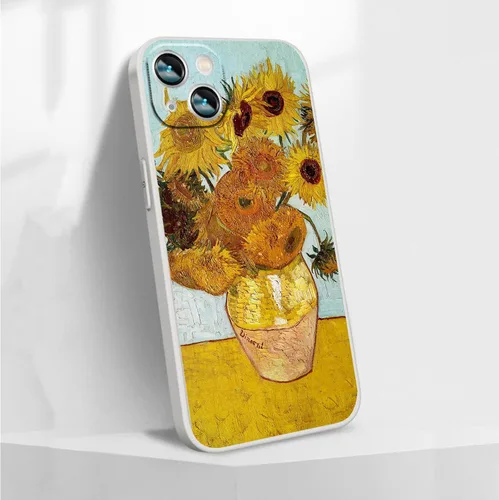 Vista 3 de Funda compatible con iPhone 14 Plus, funda para teléfono Van Gogh con diseño de flor de almendra, diseño estético y floral para iPhone, funda Girasol