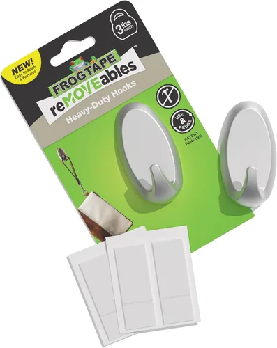 Vista 10 de Ganchos adhesivos de pared resistentes FrogTape reMOVEables, sin daños, fáciles de quitar y reutilizar, incluye 2 ganchos y 4 tiras para colgar