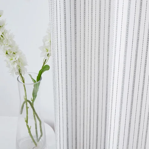 Vista 14 de SXZJTEX Cortinas de Cocina a Rayas para Cafetería, Niveles Rústicos Translúcidos con Rayas Finas, Cortinas para Ventanas Pequeñas con Bolsillo
