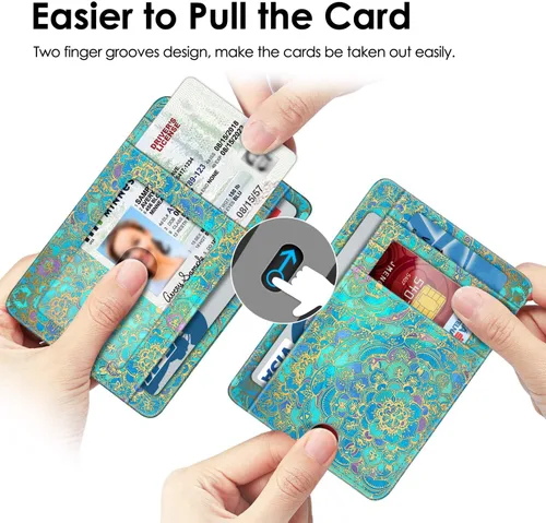 Vista 3 de Fintie Cartera delgada minimalista con bolsillo frontal, tarjetero con bloqueo RFID para tarjetas de crédito con ventana de identificación