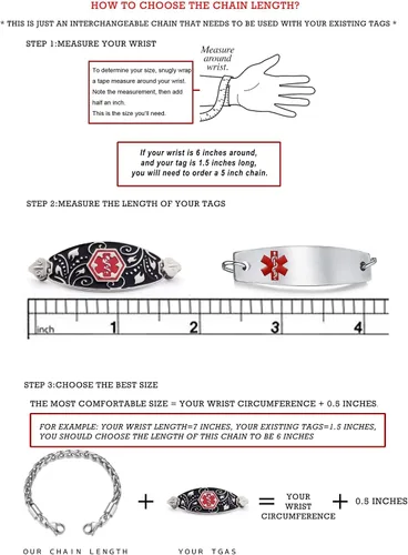 Vista 3 de LinnaLove Cadena intercambiable de acero inoxidable para pulseras de identificación de alerta médica para mujeres y hombres, No es una piedra