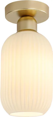 Vista 12 de KCO Lighting - Lámpara de techo de latón antiguo, lámpara de techo semiempotrada de vidrio de leche vintage, lámpara de techo pequeña dorada