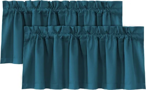 Vista 26 de H.VERSAILTEX Cenefas de cortina 100% opacas para ventanas, 2 paneles con aislamiento térmico, bolsillo para barra, pequeña cenefa corta para cocina