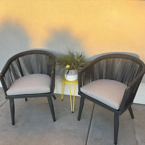 Vista 15 de PURPLE LEAF Silla de comedor al aire libre, 2 piezas, para todo tipo de clima, mimbre de mimbre, marco de aluminio, silla de comedor para patio