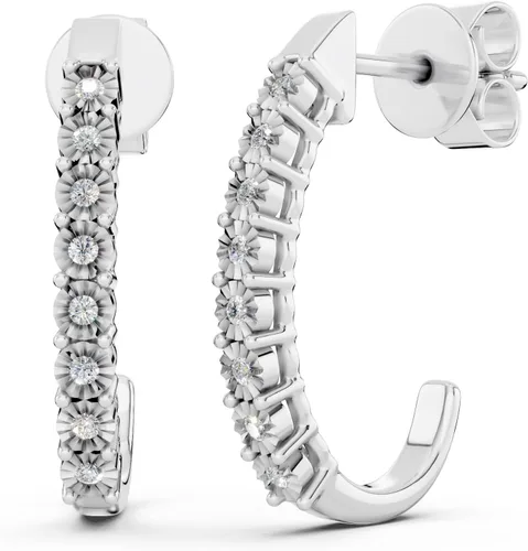 Vista 7 de Dazzlingrock Collection Aretes de aro clásicos en forma de J de diamante redondo de 0.15 quilates (ctw) para ella en plata de ley 925