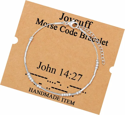 Vista 272 de JoycuFF Pulseras inspiradoras de código morse para mujeres, cuentas de plata, joyería con mantra de motivación, regalos para ella