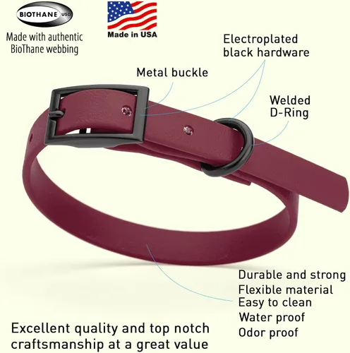 Vista 250 de Dogline Biothane - Collar impermeable para perro con hebilla de liberación rápida, resistente cincha de nailon recubierta con resistente y a prueba
