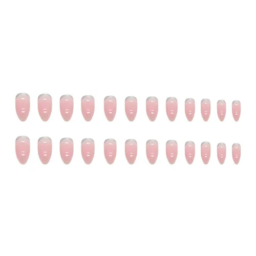 Vista 4 de Uñas postizas a presión en forma de almendra, uñas postizas medianas y brillantes, uñas adhesivas con punta francesa, cobertura completa, uñas