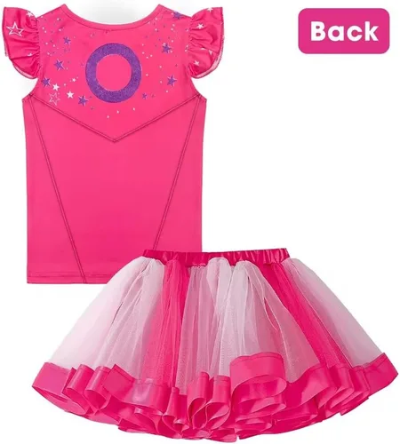 Vista 3 de LZH Disfraz rosa para niñas, conjunto de vestido tutú de arco iris, disfraz de muñeca de cosplay, disfraz de vaquera, disfraz de Halloween