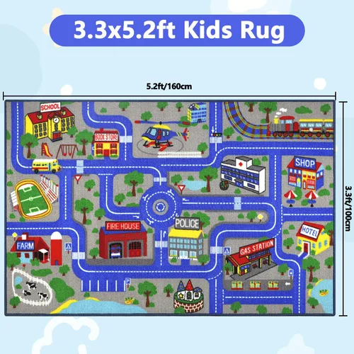 Vista 2 de Capslpad Alfombra Educativa para Niños Alfombra de Juego 5.2'x3.3' Alfombra de Carretera de Tráfico para Juegos de Coches para Niños Alfombra Grande