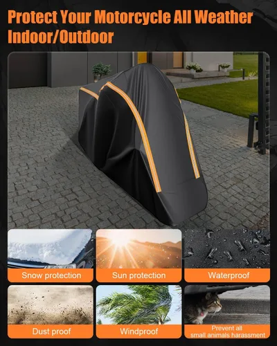 Vista 4 de Funda Completa para Motocicleta Impermeable para Almacenamiento Interior/Exterior, Funda Impermeable para Motocicleta Resistente con Tiras