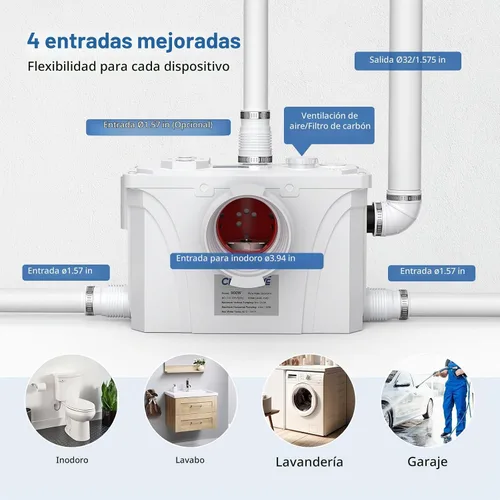 Vista 3 de CrestWave - Bomba maceradora de 900 W, diseño antiobstrucción de la bomba automática para fregadero