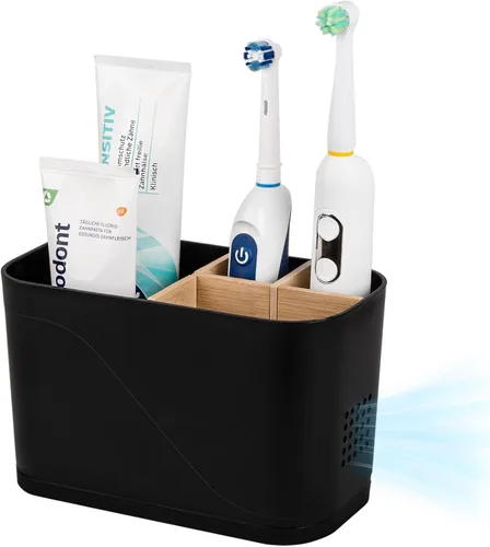 Vista 11 de Soportes para cepillo de dientes con drenaje para baños, soporte para cepillo de dientes de 4 ranuras con divisores de bambú, organizador de cepillo