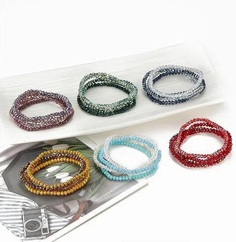Vista 7 de 24 pulseras bohemias con cuentas para mujer, multicapa, versátiles, apilables, brillantes, de cristal, elásticas, pulseras